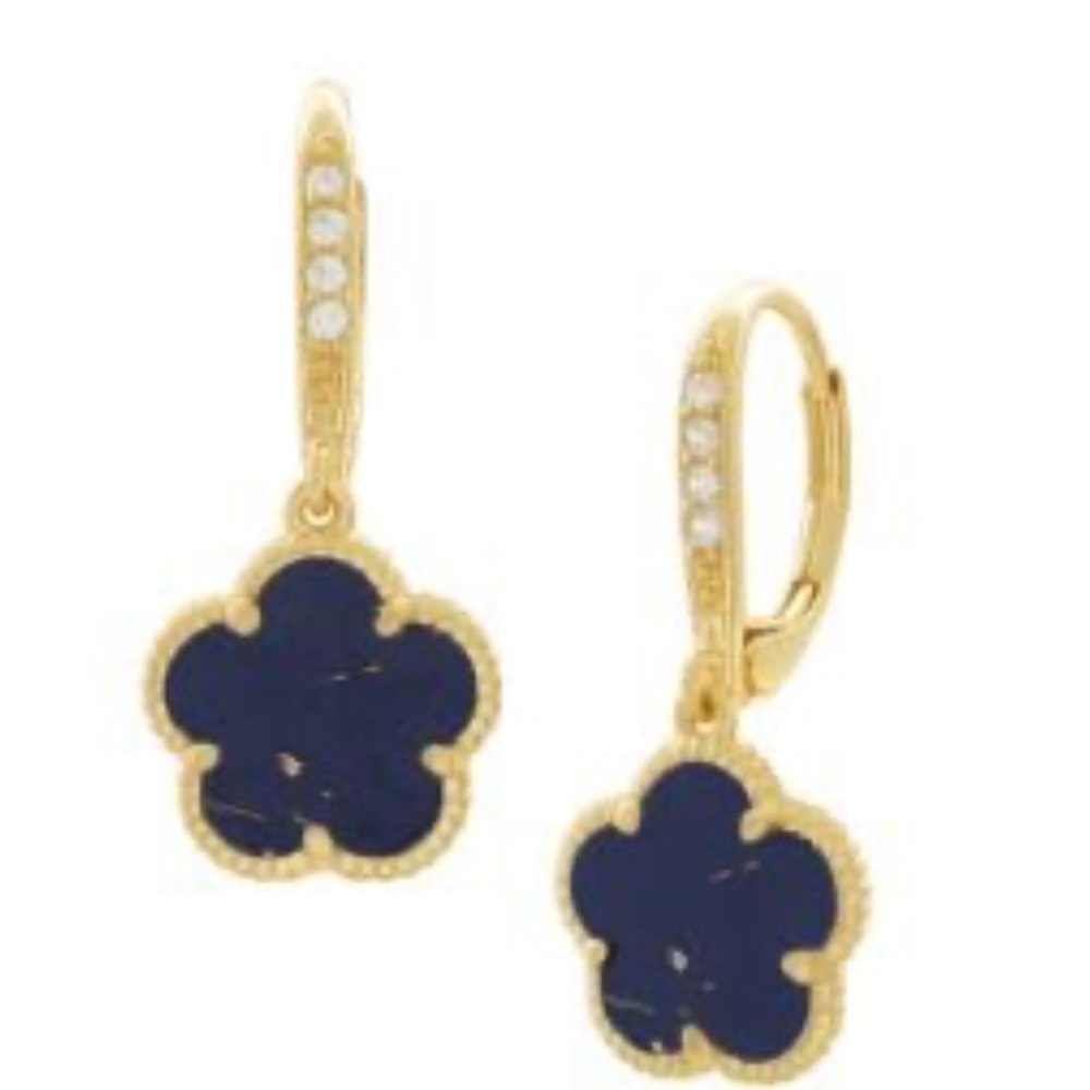JANKUO Flower 14K Goldplated,& Faux Sapphire Cubic Zirconia Hoop Earrings.